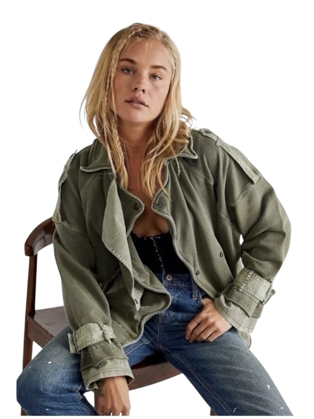Free People Roll Out Knit Trench Coat Green Size Large
